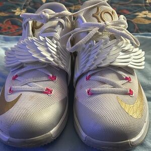 Nike Kids White and Gold Winged Sneakers